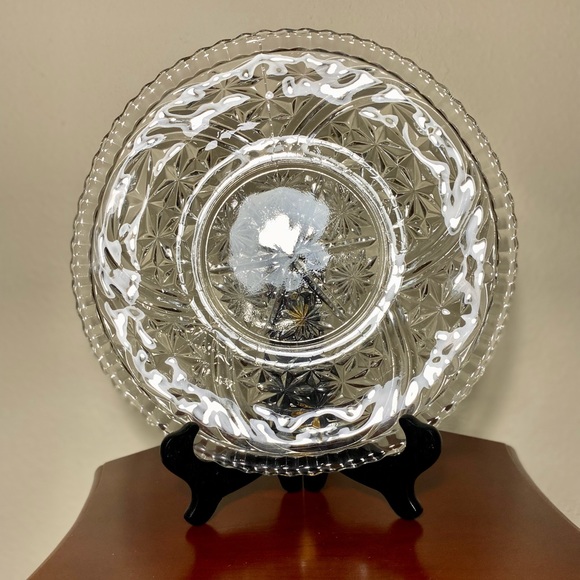 Vintage Crystal Clear Cut Glass Round Serving Platter Tray 12.75” - Picture 3 of 9